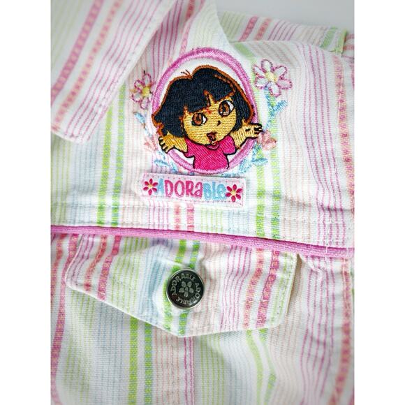 VTG Dora the Explorer Striped Jean Jacket Dorable Toddler Girl Sz XS Pink Green - Picture 2 of 8